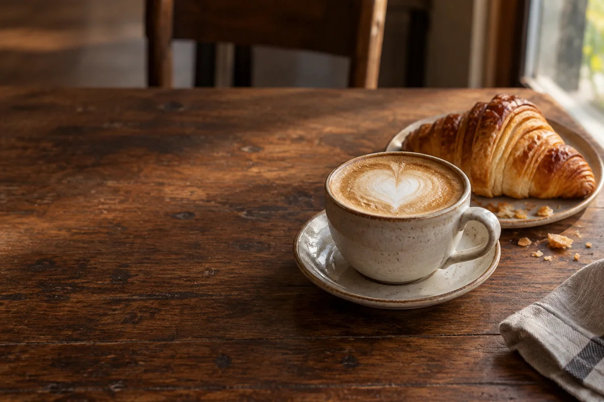 Coffee and croissant at Petal Coffee demo